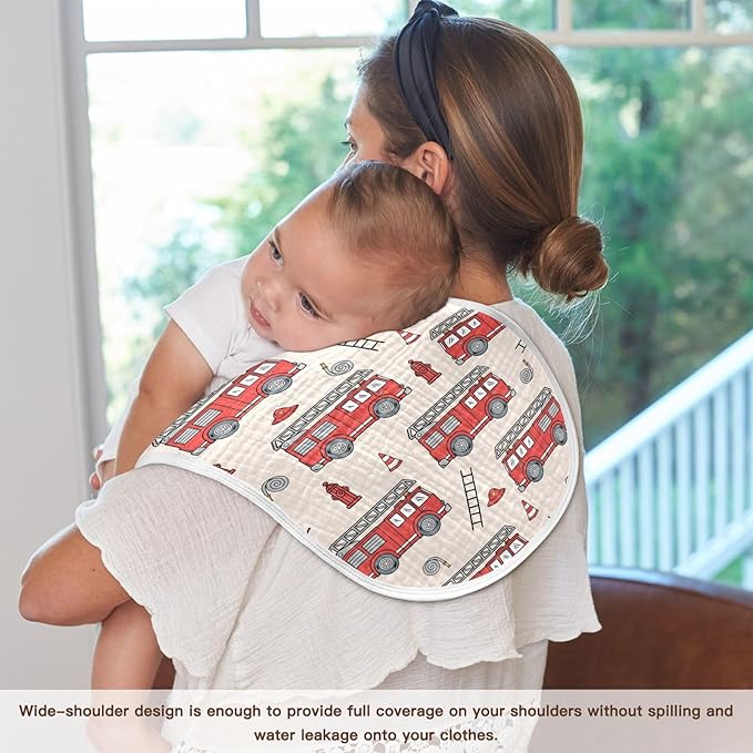 Fire Truck Muslin Burp Cloths for Baby Boys and Girls - 1-Pack Ultra Absorbent Muslin Washcloths, Newborn Towel, Milk Spit Up Rags, Burp Cloth Bib for Unisex, 22 x 11 Inch
