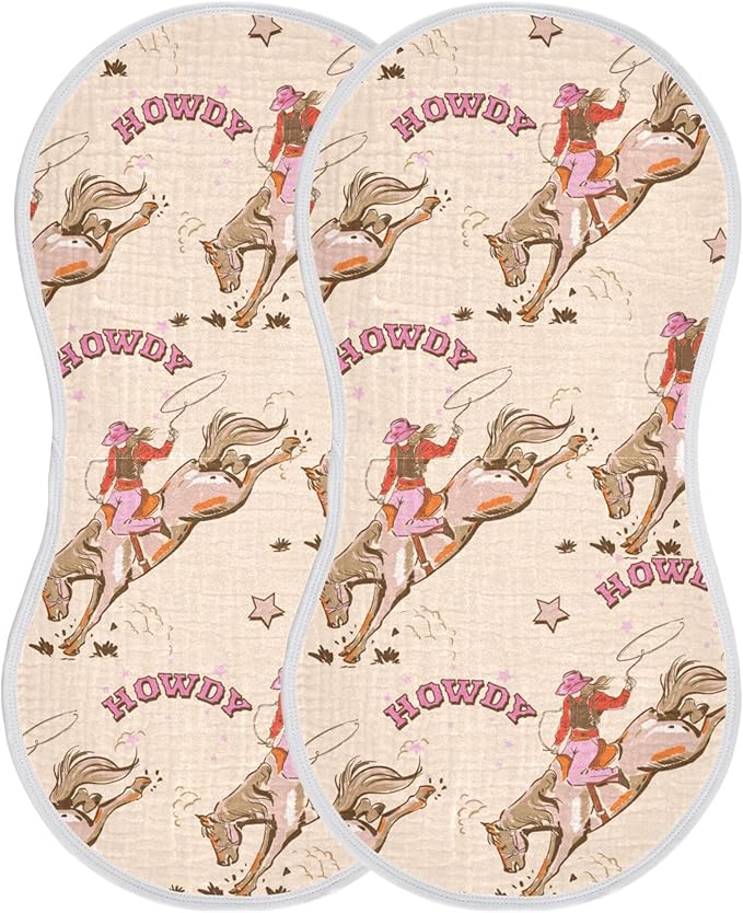 Cowgirl Western Vintage Burp Cloths Baby Boys Girls Absorbent Soft Cotton Burping Cloths Rags 2 Pack