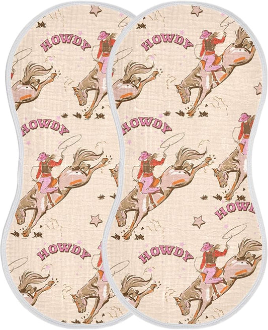 Cowgirl Western Vintage Burp Cloths Baby Boys Girls Absorbent Soft Cotton Burping Cloths Rags 2 Pack