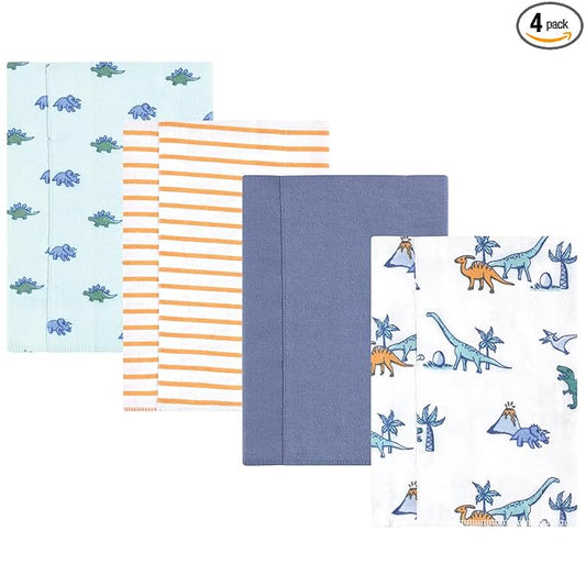 Hudson Baby Unisex Baby Cotton Flannel Burp Cloths 4-Pack, Pastel Dino, One Size