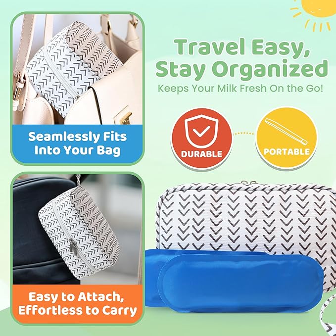 Breastmilk Cooler Bag with Ice Packs – Insulated Travel Bag for Breast Milk Storage – Keeps Milk Cold up to 8 Hours – Portable for Nursing Moms, Daycare, Work, and Travel with Detachable Wrist Strap