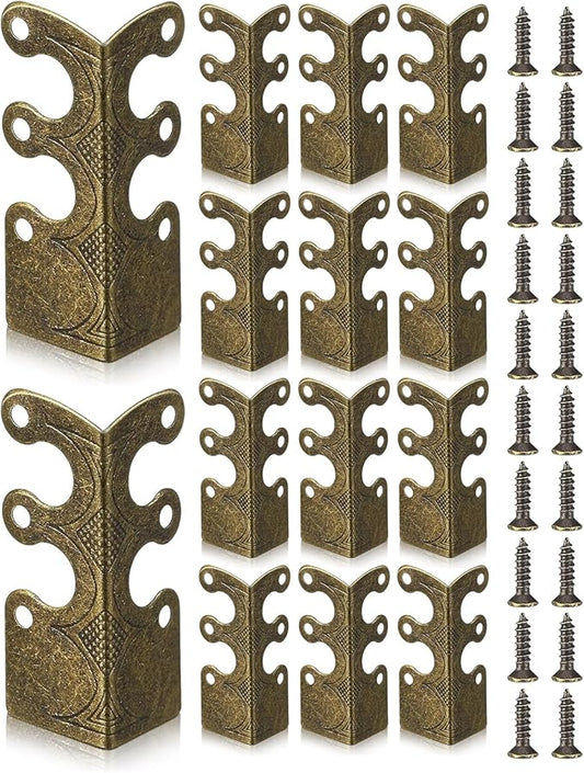 14 Pcs Solid Brass Corner Protectors for Baseboard and Furniture, Vintage Style Decorative Edge Guards with Screws for Skirting Board, Table, Bookshelves & Wall Protection (Bronze)