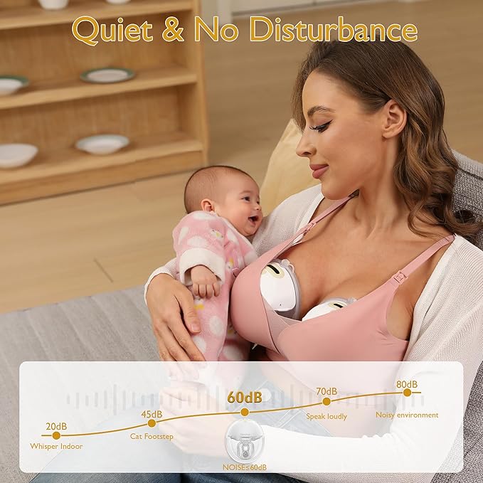 F6 Hands-Free Breast Pump: Wearable Double Breastpump with Upgraded App Control – Personalized 3 Modes & 9 Levels | Smart Display | Strong Suction 24/21/19/17/15mm Soft Silicone Cushion Insert Yellow