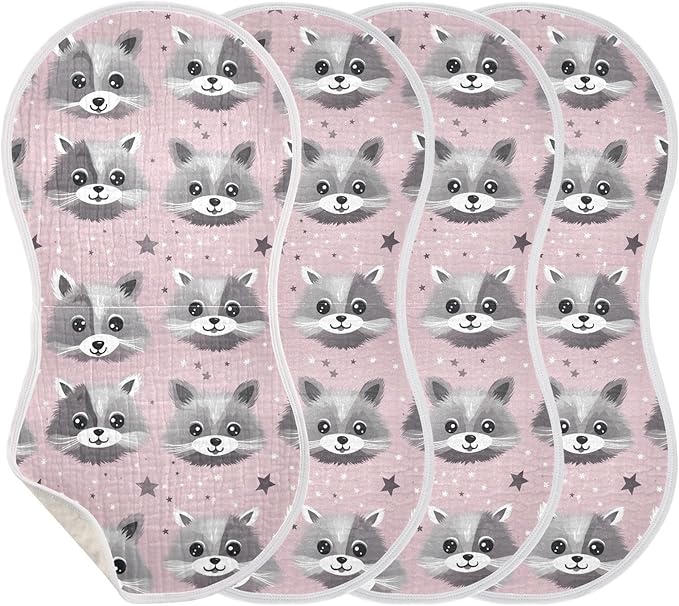 1Pc Cute Raccoon Burp Cloth,Unisex Large Absorbent Soft Cotton Muslin Burping Cloths for Newborn Boys Girls,11x22in,A111703