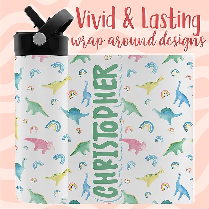 Personalized Water Bottle for Kids - 14 oz - 14 Design Options, Custom Water Bottle for Children - End of School Year Gifts, Back to School Gifts - BPA FREE, Double-Wall Insulation - Dino 2