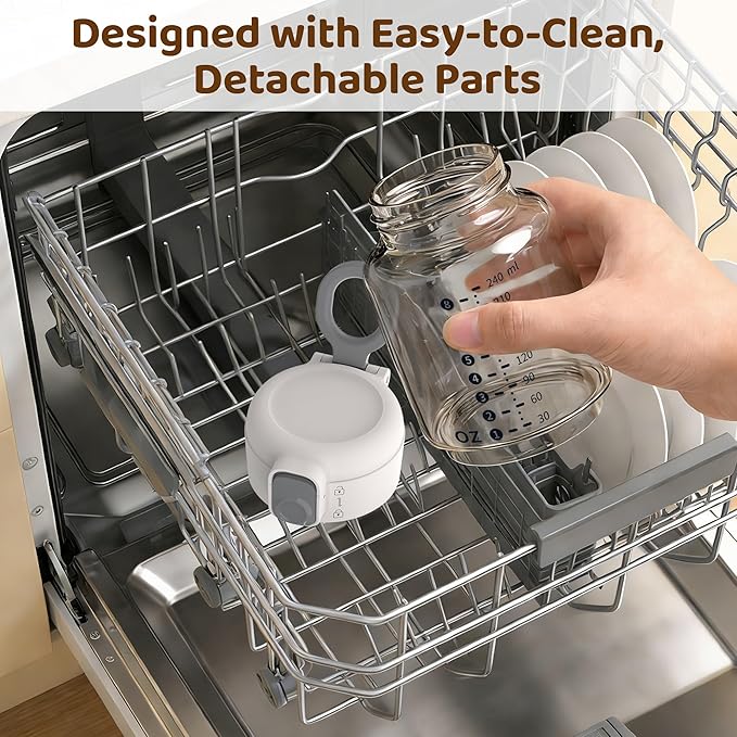 Portable Milk Bottle Warmer: Superfast Heating & Precise Temp Control for Retain Nutrients in Breastmilk & Formula - 8oz Cordless Water Heater with 5 Temp Modes & Split Design for Travel & Household