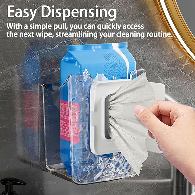 Kitchen Wipes Storage Box,Wall Mounted Flushable Wipes Holder,Clear Wipes Dispenser Wipe Tissue Storage Box Case for Kitchen Bedroom Bathroom