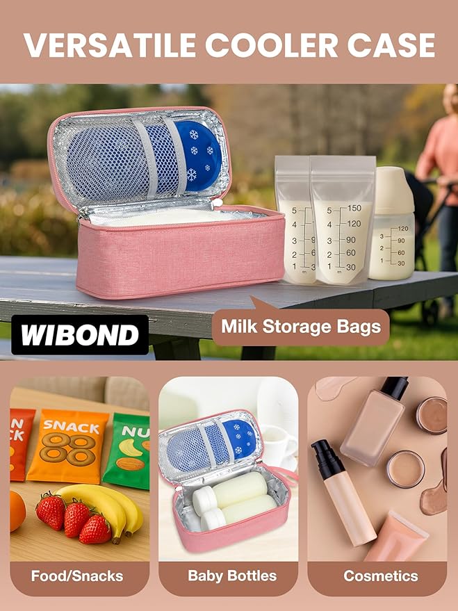 Breast Milk Cooler Travel Bag, Real-Time Temperature Display, Holds 4-6 Breastmilk Storage Bag with 2 Breast Milk Ice Pack, Cooling & Waterproof Portable Cooler for Moms on the Go(Pink)