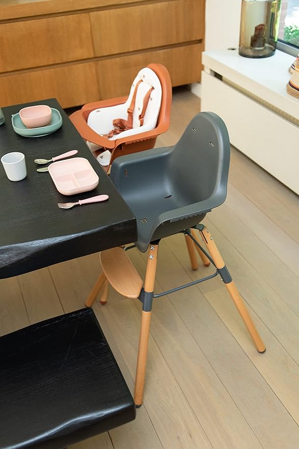 Childhome Evolu One.80° 2 in 1 Baby High Chair with 180° Swivel, Adjustable Height Baby High Chair, Sleek Modern with Beechwood Legs, Anthracite