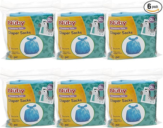 Nuby Diaper Disposal Bags for Baby - (6-Pack) 50 Count Disposable Bags - Fresh Baby Powder Scent - Blue