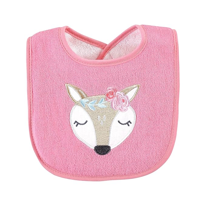 Hudson Baby Unisex Baby Cotton Terry Drooler Bibs with Fiber Filling, Pink Girl Woodland, One Size