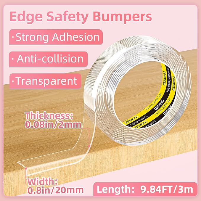 Corner Protector Clear Baby Proofing Edge Guard Tape 0.8in（W x 9.84FT(L) Self Adhesive Furniture Table Corner Bumper for Child Safety Sharp Edge Guard Roll
