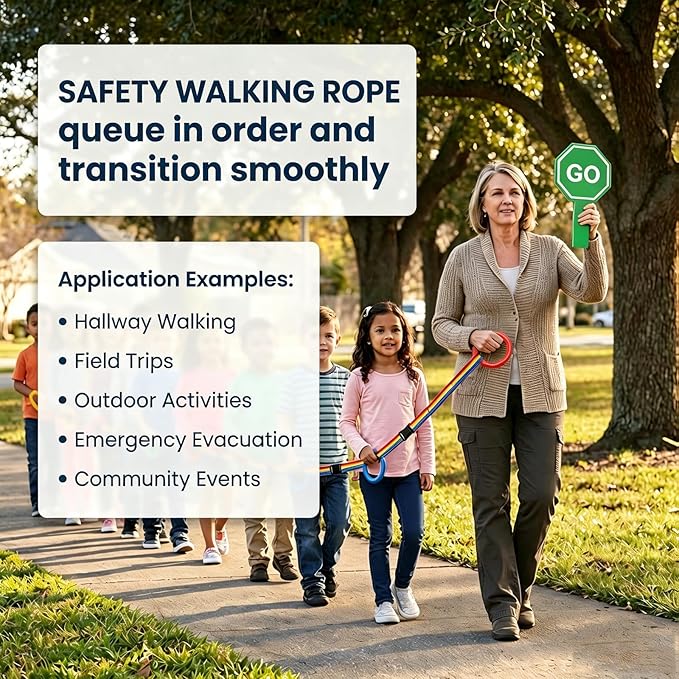 Walking Rope for Preschool - 12-Ring with Detachable Safety Line | Walking Line with Handle - Ease Teachers' Workload Efficiently| Safe Lineup & Play & Educational Aids