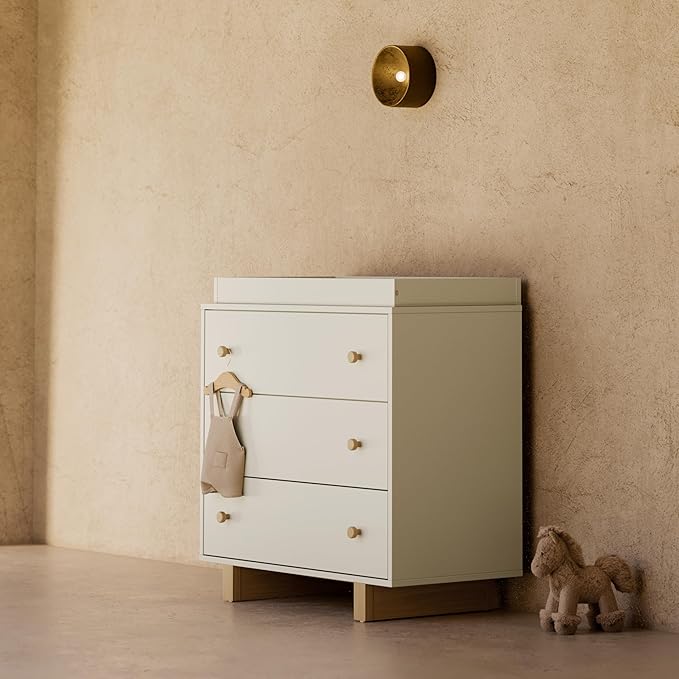 Storkcraft Texas 3 Drawer Chest with Removable Changing Table Topper (Frosted Oat/Driftwood) – GREENGUARD Gold Certified Baby Dresser, Interlocking Drawer System for Nursery & Kids’ Bedroom Dresser