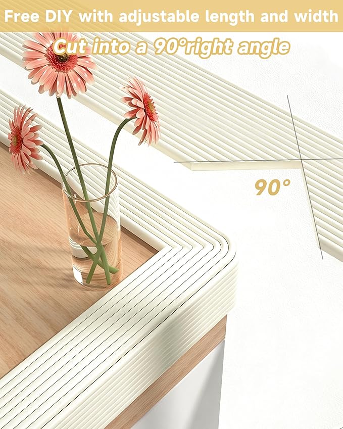 11.8''W Extra-Wide Edge Protector, 6.56FT 0.47''Th Baby Proofing Corner Guards, Safety Furniture Bumper, Pre-Taped, Thick Soft Rubber Foam Padding for Fireplace Table Stair Cabinet (Beige)