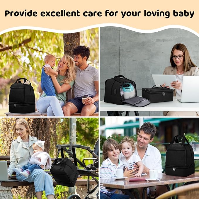 OCKLILY Breast Pump Bag Cooler Backpack — Large Insulated Milk Storage for Breastmilk — Wearable Hands-Free Pumping Tote for Working Moms (Black)
