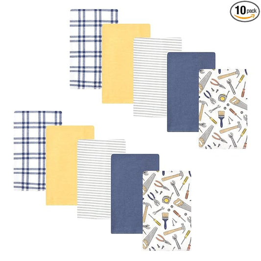 Hudson Baby Unisex Baby Cotton Flannel Burp Cloths, Construction Work 10-Pack, One Size
