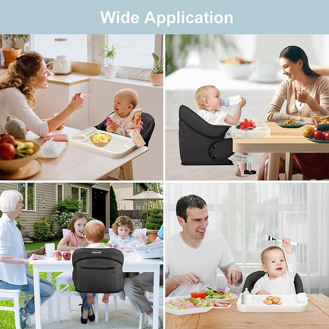 Hook On High Chair with Detachable Tray, Portable Foldable Clip On Baby Travel High Chair, Lightweight Feeding Seat with Storage Bag, BPA-Free Safety Harness for Home Restaurant (Bright Blue)