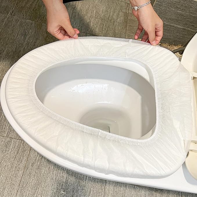 20PCS Plastic Toilet Seat Cover Cushion Protector Mat Large Pack, White Disposable Non-Woven Portable Little Individual Single Package for Adult Home Travel Children Training Environmental Protection