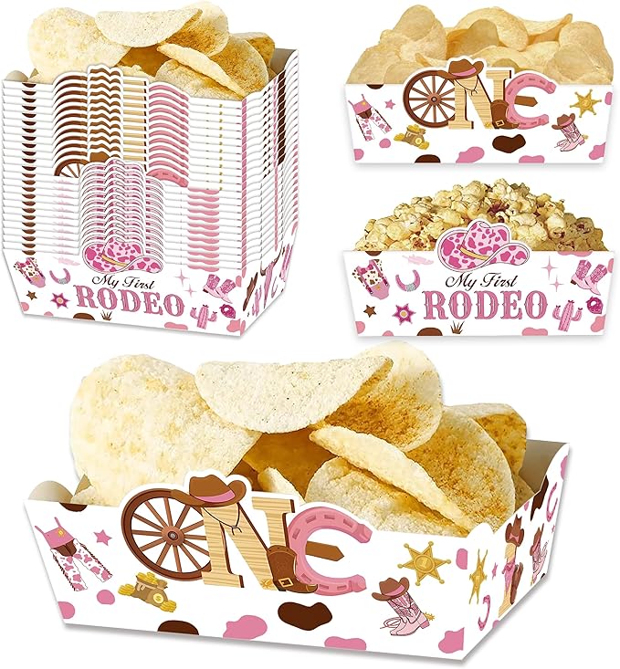 24 Count Cowgirl Themed Food Trays for Girls Western 1st Birthday Party Decorations My First Rodeo Food Trays Cowgirl Birthday Party Decor