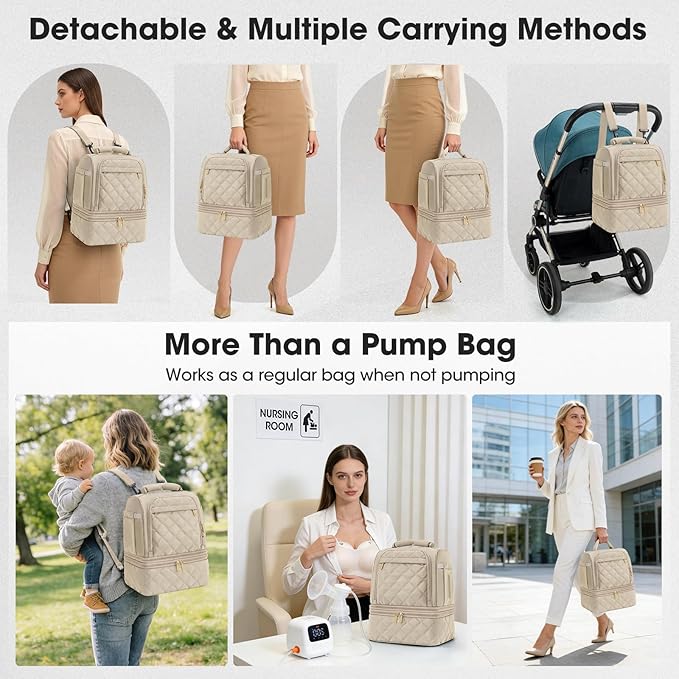 RAINSMORE Wearable Breast Pump Bag, Willow/Eufy/Elvie/Spectra/Medela/Momcozy M5/S12 Pro, Breast Milk Cooler Travel Bag with Cooler Compartment & Ice Pack, Nude