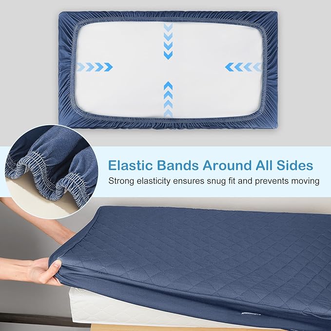 FIOBEE Changing Pad Cover Waterproof 2 Pack Quilted Diaper Change Table Sheets Breathable & Ultra Soft for Newborn Baby Boys Girls Fitted Changer Pads 32"x 16", Blue & Gray