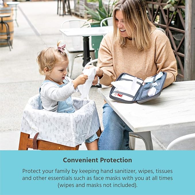 J.L. Childress Healthy Habits On-The-Go Clutch with Baby Wipes Case, Hand Sanitizer, Travel Tissues - Organize and Carry PPE - Baby Wipes Container - Travel Clutch and Organizer - Dark Grey
