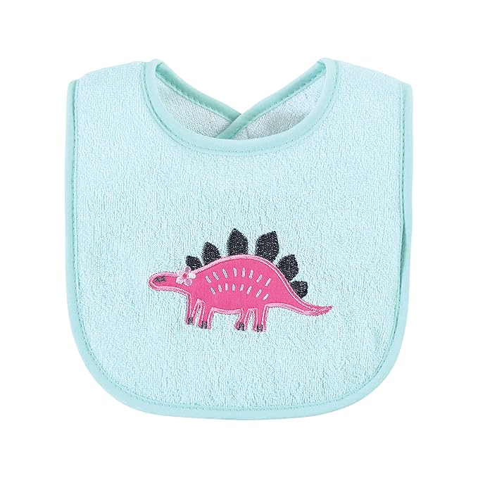 Hudson Baby Unisex Baby Cotton Terry Drooler Bibs with Fiber Filling, Girl Dino, One Size