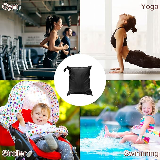 uxcell 2 Pcs Wet Dry Bags, 20" x 24" Waterproof Travel Bags with Two Zippered Pockets, Gym Bag for Beach Pool Swim Suit and Wet Clothes Black
