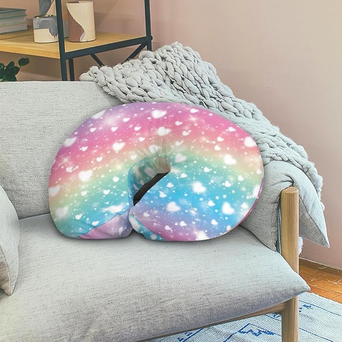 Forchrinse Rainbow Love Heart Girls Nursing Pillow Cover Stretch Soft Breastfeeding Pillow Slipcover Cozy Washable Cushion Protector Easy to Care