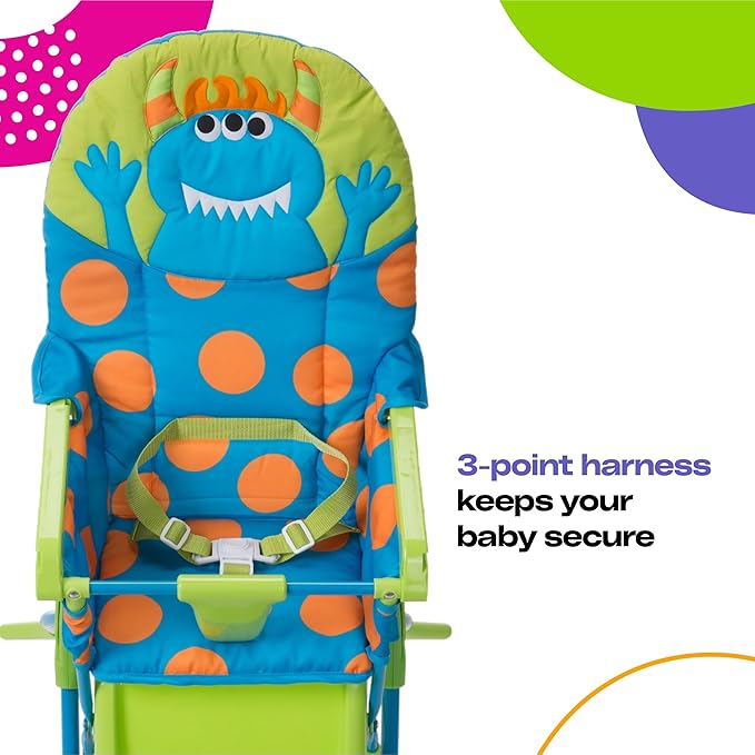 Cosco Simple Fold Deluxe High Chair with 3-Position Tray (Monster Syd) & Simple Fold High Chair with 3-Position Tray (Elephant Squares)