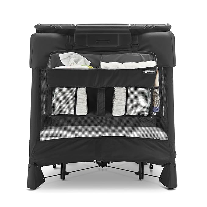 4moms Breeze Playard Diaper Caddy, Storage for Diapers, Baby Wipes, and Organization, Black