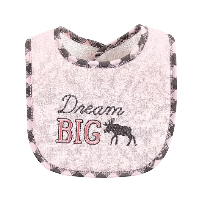 Hudson Baby Unisex Baby Cotton Terry Drooler Bibs with Fiber Filling, Girl Moose Bear, One Size