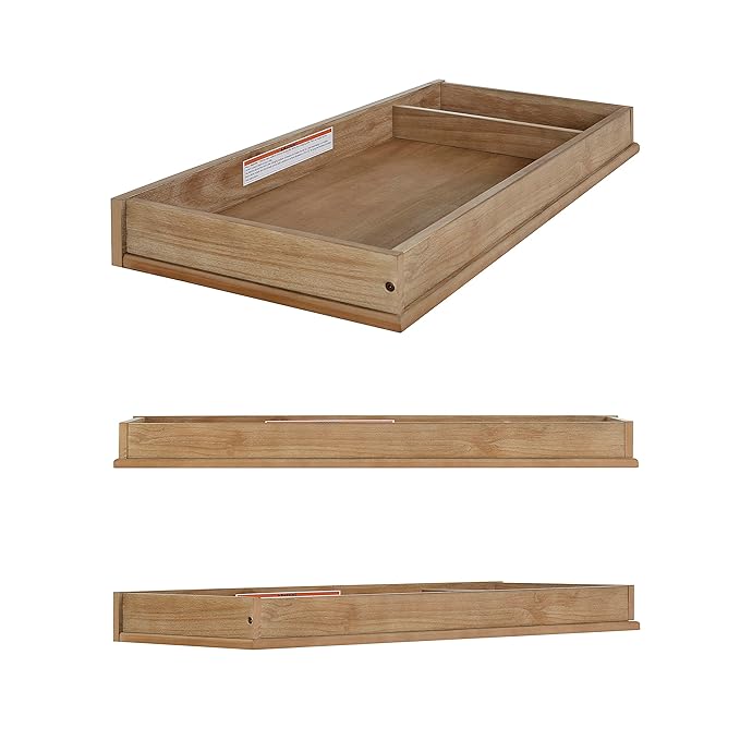Evolur Mini Changing Tray in Barnwood – Solid Wood Dresser Changing Station with Safety Brackets and Storage Compartments – Converts Dresser into Baby Changing Topper, Easy Assembly, ASTM Certified