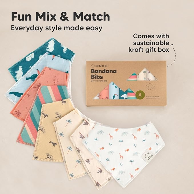 KeaBabies 8-Pack Organic Baby Bandana Bibs for Boys, Girls - Super Absorbent Triangle Baby Bibs for Drooling and Teething Infant, 100% Cotton Extra Soft for Newborn, Infant 0-36 Months (Countryside)
