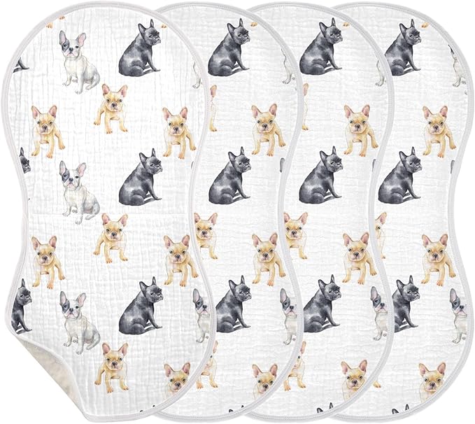 vvfelixl Baby Burp Cloths Pets French Bulldog Baby Newborn Cotton Burping Cloths Set Baby Washcloths 4 Pack