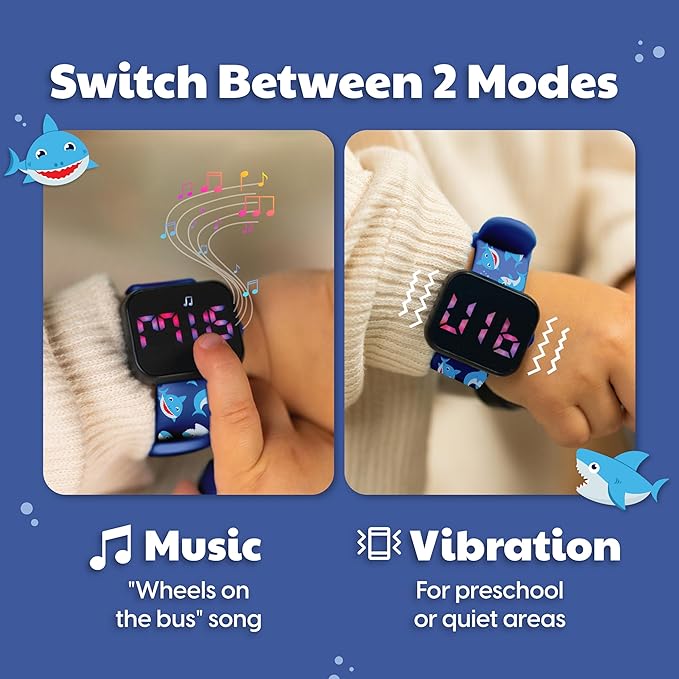 Potty Training Watch for Kids V2 – A Water Resistant Toilet Reminder Device for Boys & Girls to Train Your Toddler with Fun/Musical & Vibration Interval Reminder with Potty Training eBook (Sharks)