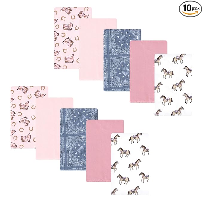 Hudson Baby Unisex Baby Cotton Flannel Burp Cloths 10-Pack, Cowgirl, One Size