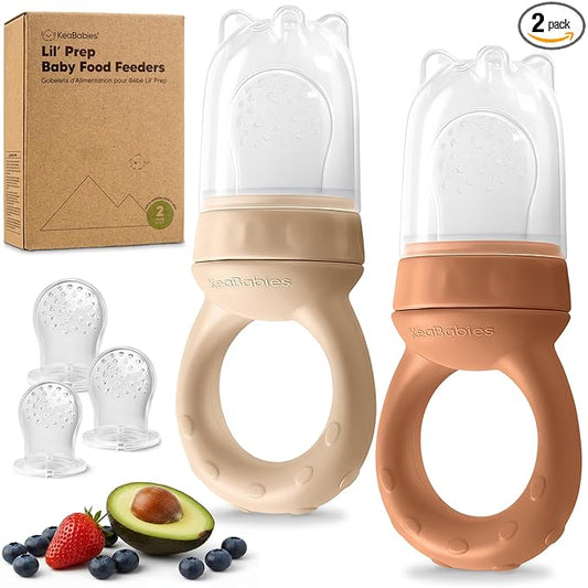 KeaBabies Baby Fruit Feeder 2pk - Silicone Baby Food Feeder for Babies 6-12 Months, Breast Milk Popsicle Teether, Weaning, Pacifier, Freeze Frozen Solid Food, Infant Feeding Essential (Terracotta)
