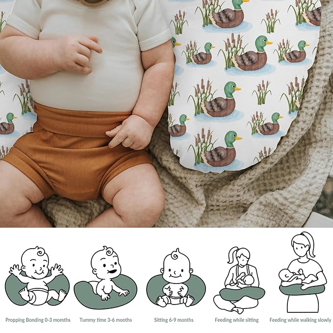 Cute Mallard Ducks Baby Nursing Pillow Covers for Boy Girl Wild Duck Lake Nursing Pillowcase for Breastfeeding Pillows Hunting Ducks Birds Soft Stretchy Slipcovers for Newborn Infant