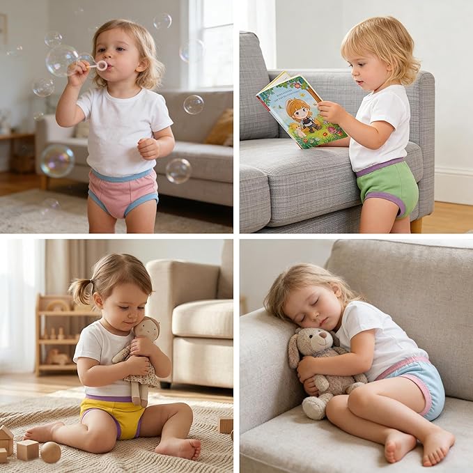 BIG ELEPHANT Potty Training Underwear, 100% Cotton Absorbent Unisex Toddler Pee Pants for Boys Girls