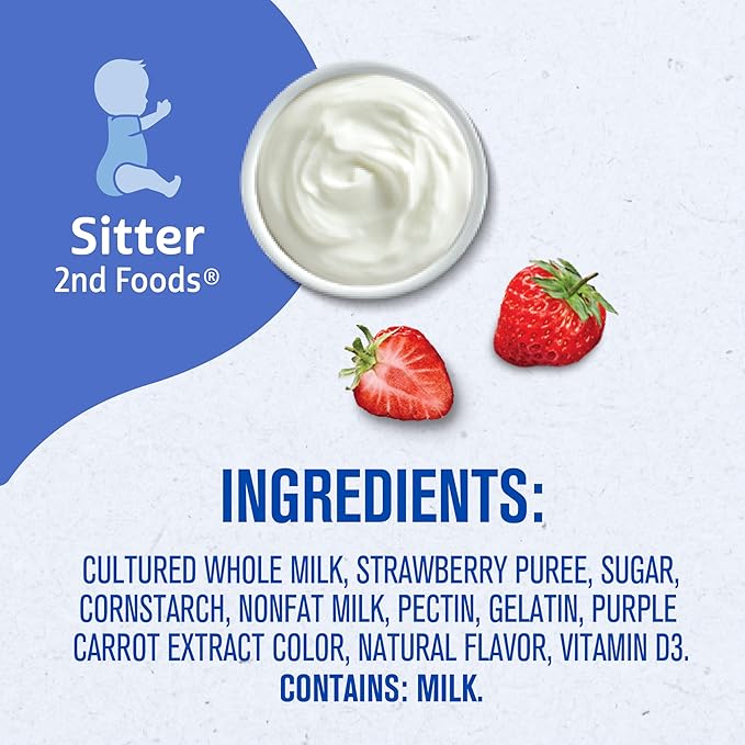 Gerber Stage 2 Baby Food, Strawberry Yogurt Tubs, Calcium Helps Support Bone Development, Baby Yogurt, 2 Count 4oz (Pack of 8)