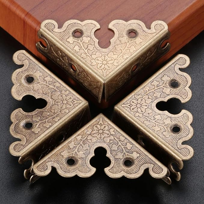 dophee 8Pcs Decorative Corner Protectors, Retro Style Edge Safety Guards Covers for Picture Frame Album Jewelry Box Gift Box Wooden Case Chest Tables Cabinet Furniture, 1.34"x1.34"-Antique Bronze