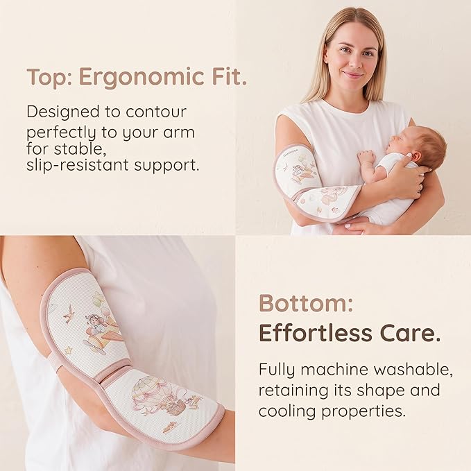 Breathable Cooling Nursing Arm Pad - Natural Tencel Ramie Baby Holding Arm Mat for Newborn, Non-Sticky Sweat Arm Rest Pad for Infant Breastfeeding in Summer, Pink Balloon Pattern