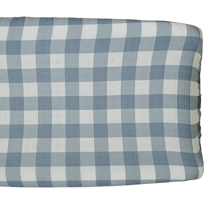 Mebie Baby Changing Pad Cover, Dusty Blue Gingham, 100% Muslin Cotton Changing Table Pad Cover for Boy and Girl, Designer Nursery Decor Covers, Diaper Changing Pad Cover for Changing Station