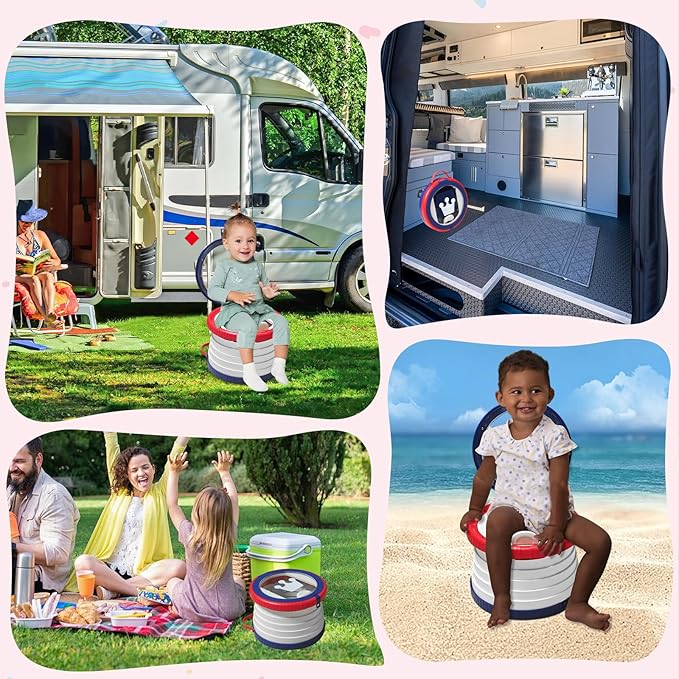 Portable Potty Chair for Toddlers with Splash-Proof Design, Foldable Travel Potty with Bag & 30 Refills - Kids Toilet for Car, Camping, Indoor - Easy Clean Baby Potty Training Seat(Red-blue)