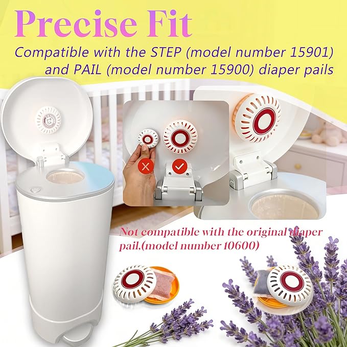 PurifyLogix 12 PCS Diaper Pail Deodorizers for Munchkin Step and Pail Diaper Pails, Activated Carbon Refills for Arm & Hammer Puck Baking Soda Cartridge (3.5"), 6* Lavender & 6* Peach Flavor