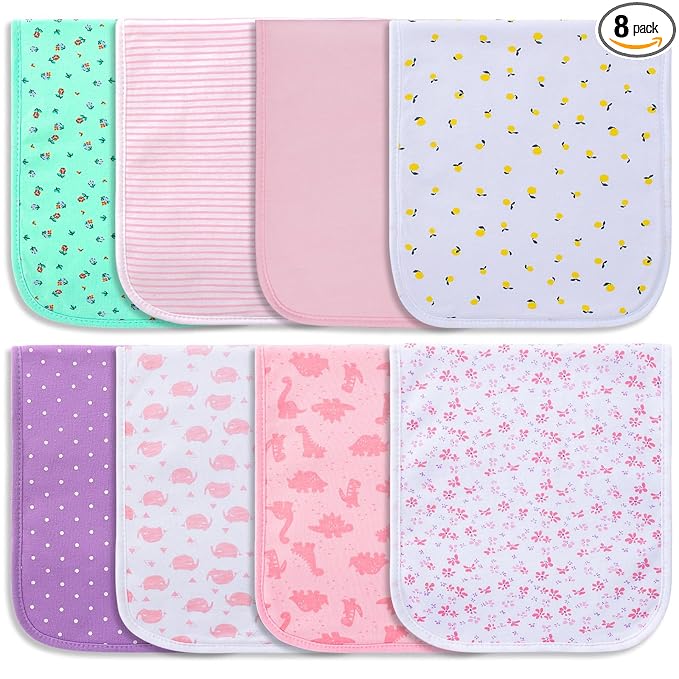 Hakochia Burp Cloths for Baby Boy & Girl Organic Cotton Large Unisex Burp Clothes Extra Absorbent Soft Neutral Burping Rags Spit Up Cloth Sets for Newborns 8 Pack