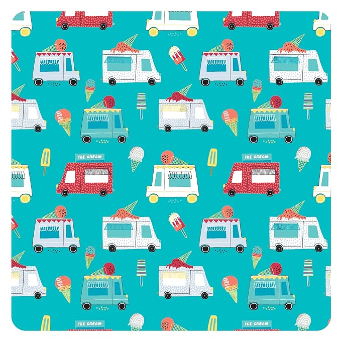BapronBaby Ice Cream Truck Wet Dry Bag - Waterproof Two Zipper Pockets - Reusable for Mealtime, Diapers, Stroller, Snacks, Swimsuits - Machine Washable - 11" x 9"