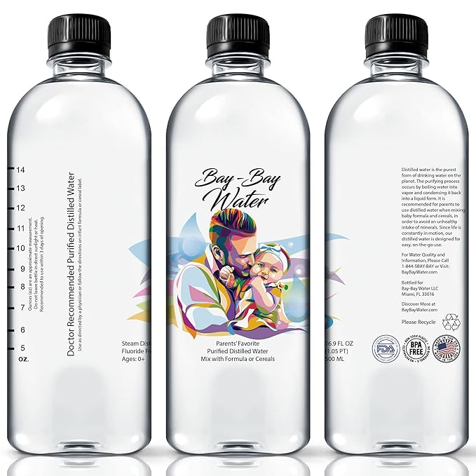 36 Pack Distilled Water by Bay Bay Water - Baby Water for Mixing Formula - Fluoride Free 16.9 fl oz